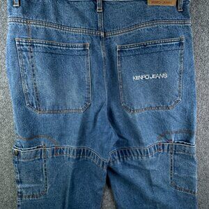 VTG Kenpo Baggy Cargo Jeans Skater Y2K Blue Size 38 Denim 00s 90s Ramie Cotton